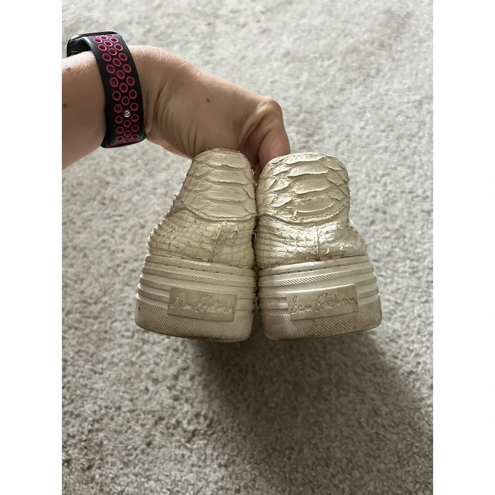Pippy Snakeskin-Embossed Leather Platform Sneakers Sam Edelman Sz‎ 8